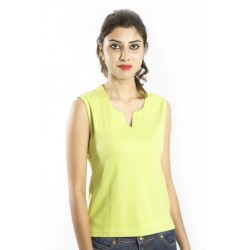Zeme Organics Sleeveless T-Shirt with self Color Picoting on Neck - Light Green
